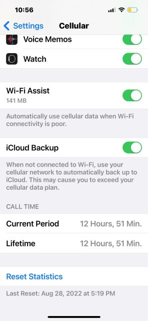 گزینه Toggle Assist Wi-Fi در پایین تنظیمات سلولی iOS