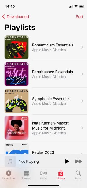اسکرین شات لیست های پخش دانلود شده Apple Music