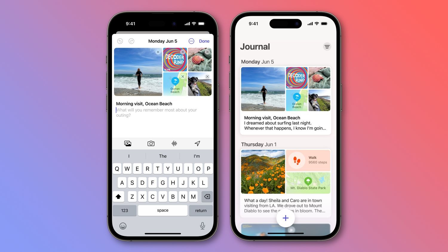 پیشنهاد فوری و فعالیت اخیر در برنامه Apple's Journal در آیفون