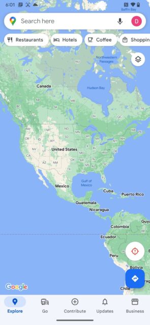 صفحه اصلی برنامه نقشه های گوگل