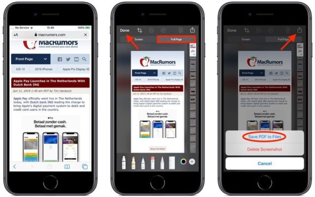 نحوه ذخیره یک صفحه کامل یا اسکرین شات طولانی در PDF در آیفون و آیپد