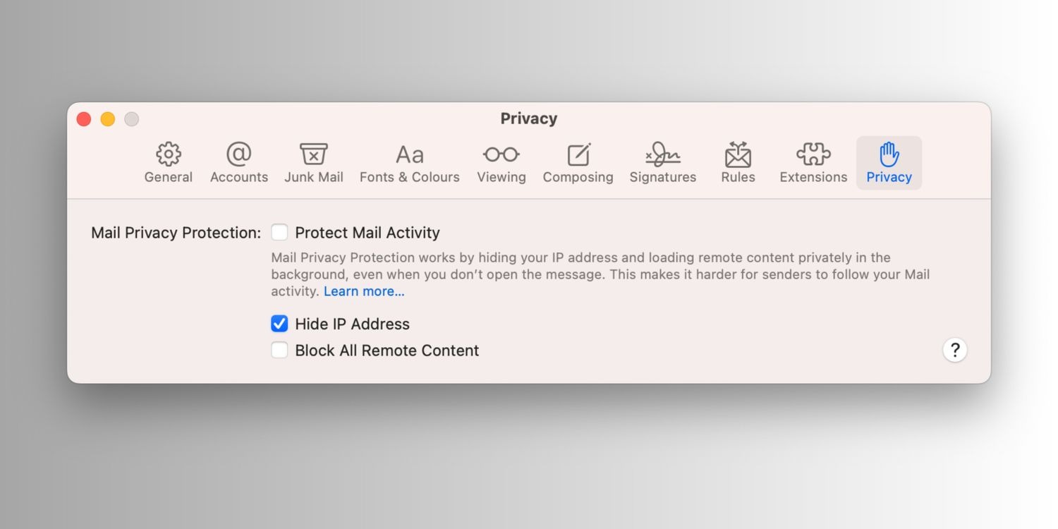 گزینه Protect Mail Activity در Apple Mail