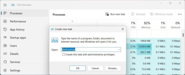 پوشه Startup را با استفاده از Task Manager باز کنید