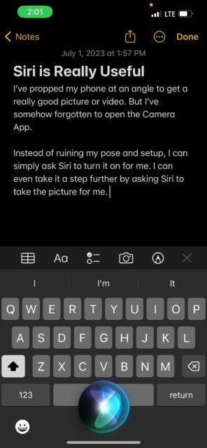 برنامه Notes در iOS با فعال شدن سیری