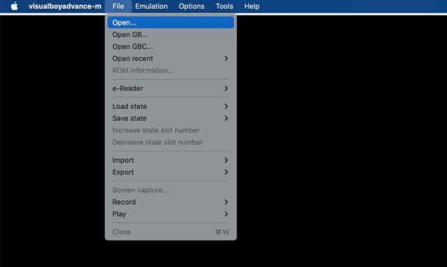 منوی Visual Boy Advance File