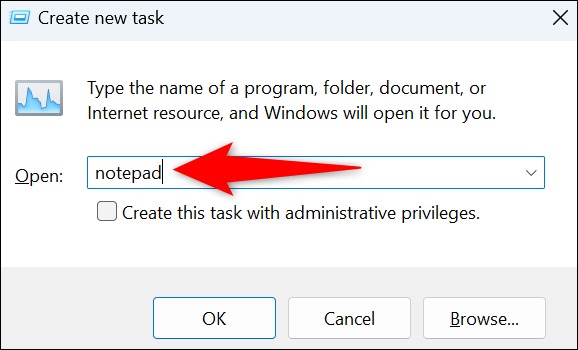 'Notepad' را وارد کرده و Enter را فشار دهید.