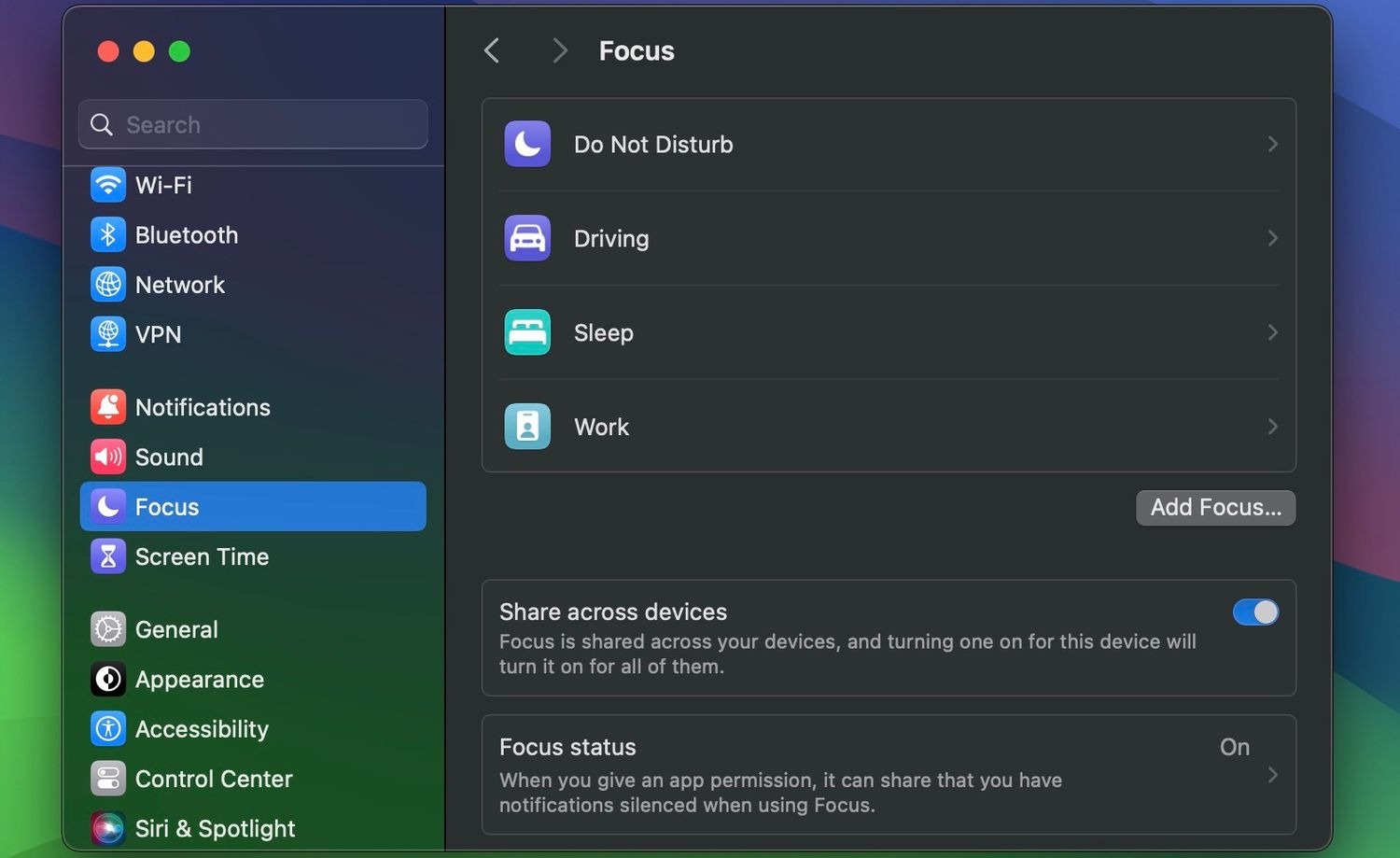 تنظیمات فوکوس در macOS