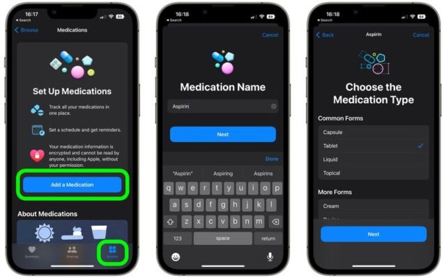 روش افزودن دارو یا ویتامین به برنامه Health در iOS 16