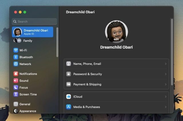 تنظیمات Apple ID و iCloud در تنظیمات سیستم در macOS Ventura