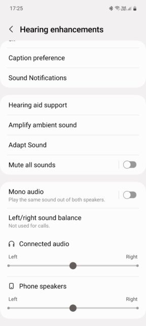 منوی بهبودهای شنوایی One UI Samsung