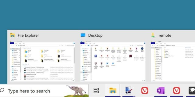 اسکرین شات از چندین پنجره کاوشگر فایل در نوار وظیفه باز می شود