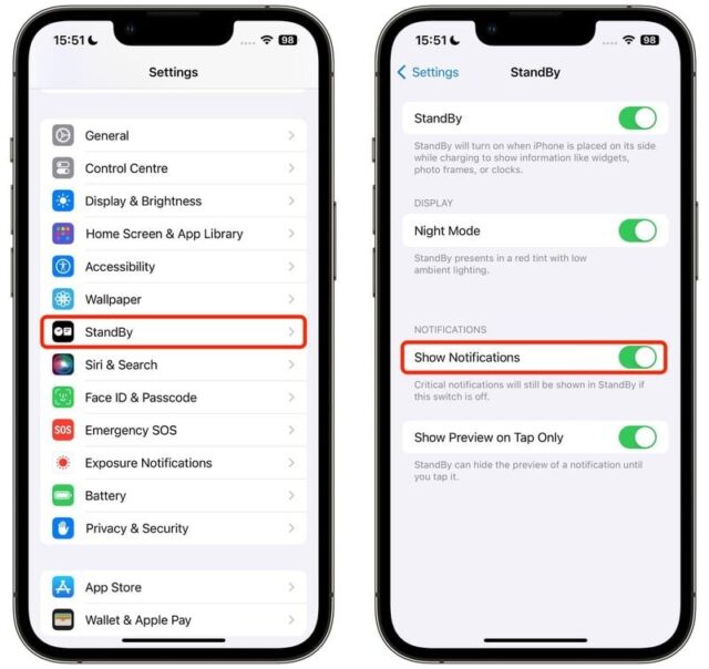 روش غیرفعال کردن اعلان ها در StandBy Mode در iOS 17