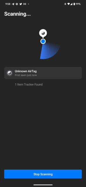 اسکن برنامه Tracker Detect برای AirTag های ناشناخته