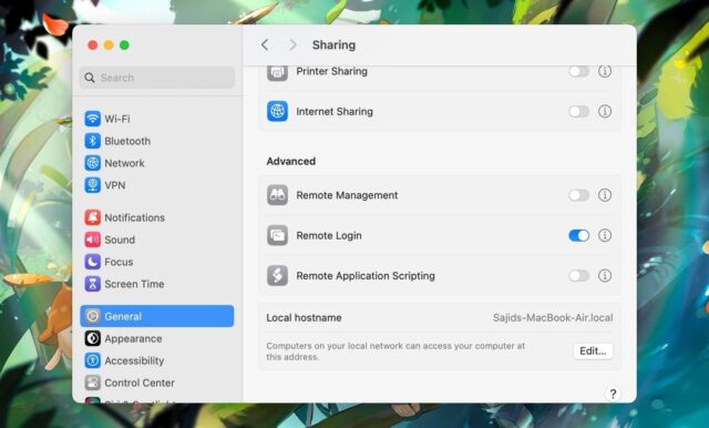 فعال کردن ورود از راه دور در اشتراک گذاری از تنظیمات سیستم در مک
