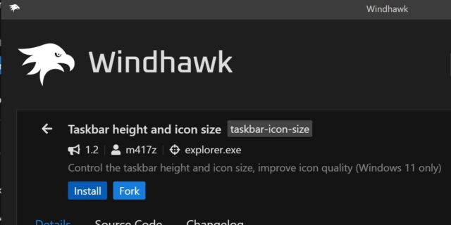 اسکرین شات از windhawk در ویندوز 11 تغییر اندازه آیکون