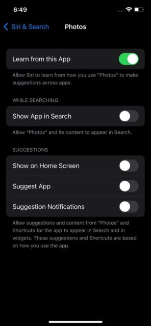 تنظیمات Siri & Search Photos iPhone
