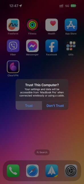 پیام Trust This Computer در آیفون