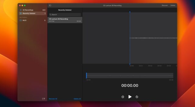 MacOS Voice Memos Recover منوی یادداشت های صوتی حذف شده