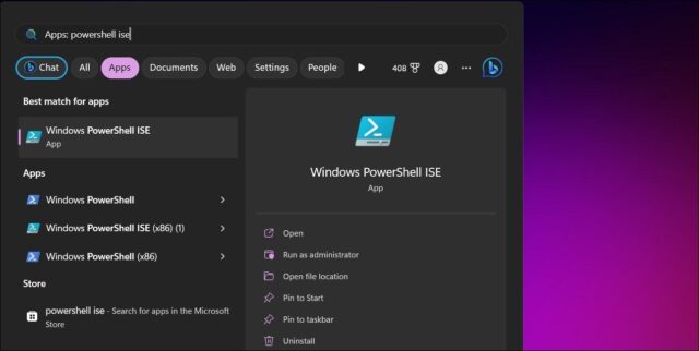 منوی شروع powershell ise