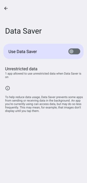 گزینه Data Saver در تنظیمات
