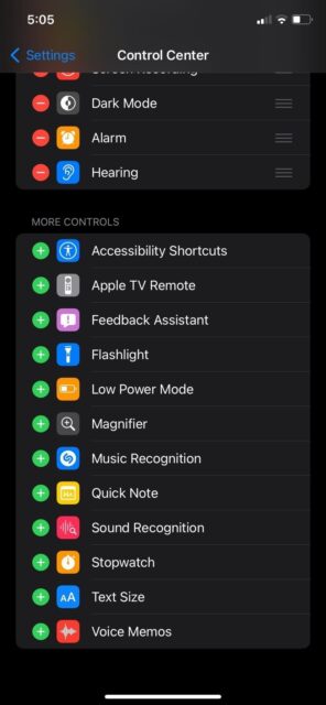 گزینه Add iPhone Control Center