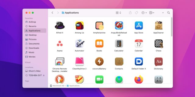 پوشه برنامه ها در Finder
