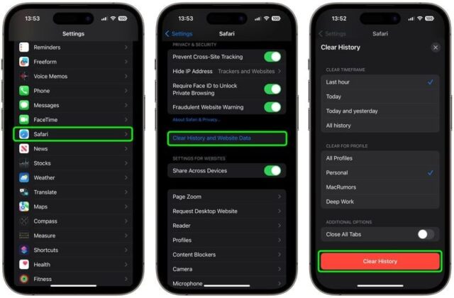 نحوه پاک کردن تاریخچه جستجوی یک پروفایل در Safari در iOS 17