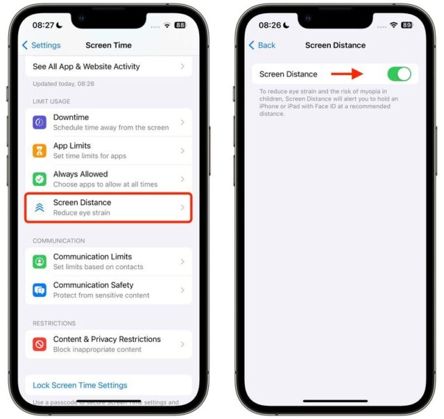 نحوه مراقبت چشمی با ابزار Screen Distance در iOS 17