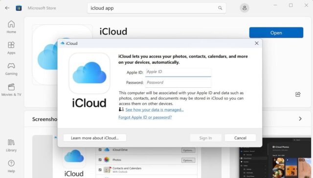 برنامه ویندوز iCloud