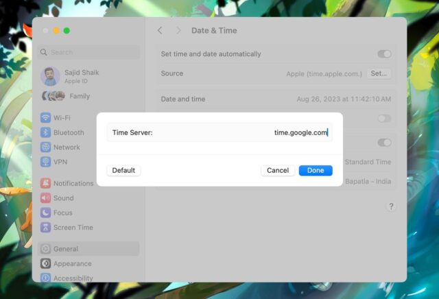 تغییر سرور زمان در تنظیمات تاریخ و زمان در macOS Sonoma