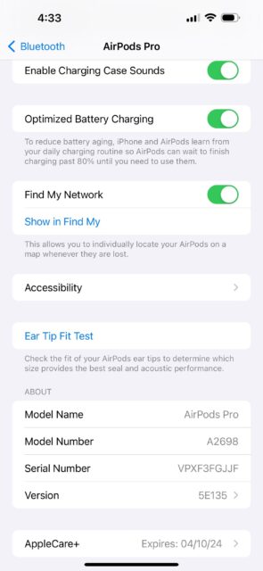 تنظیمات AirPods که گزینه Find My Network را در iOS نشان می دهد