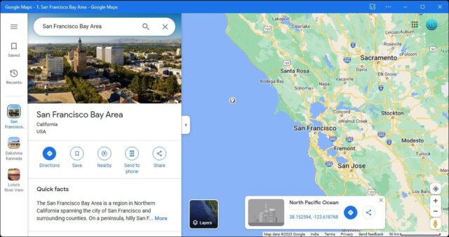 لبه برنامه دسکتاپ نقشه های گوگل