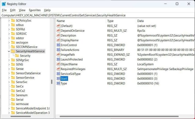 the-start-value-of-security-health-service-key-in-the-registry-editor