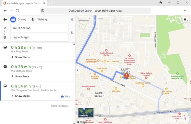 نقشه های Apple در duckduckgo
