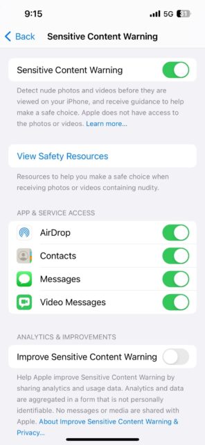 نحوه فعال کردن هشدارهای Sensitive Content در آیفون و آیپد