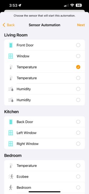 نحوه ایجاد اتوماسیون Temperature and Humidity در برنامه Apple Home آیفون