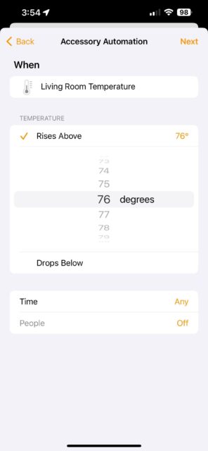 نحوه ایجاد اتوماسیون Temperature and Humidity در برنامه Apple Home آیفون