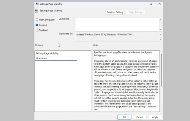 نحوه حذف صفحه اصلی از برنامه Settings در ویندوز 11