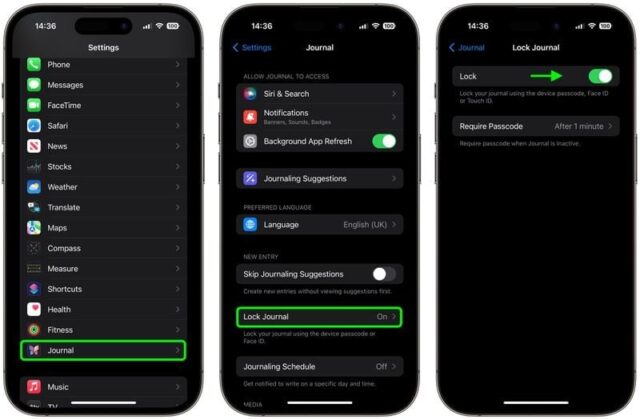 روش قفل کردن ژورنال آیفون در iOS 17.2
