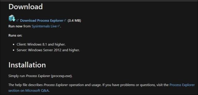 صفحه وب Process Explorer را دانلود کنید