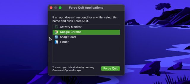 پنجره Force Quit برنامه ها در macOS