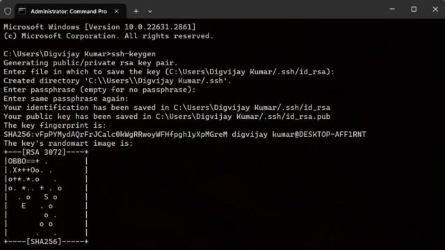 با استفاده از Command Prompt کلیدهای SSH را تولید کنید