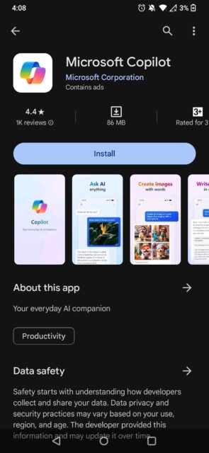 Microsoft Copilot در فروشگاه Play
