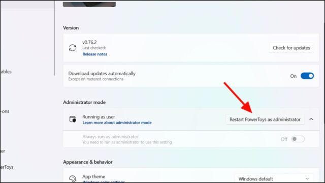 Restart PowerToys as administrator