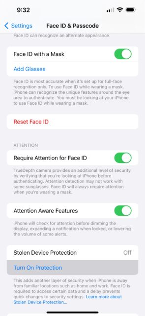 روشن کردن دکمه محافظت از دستگاه سرقت شده در iOS