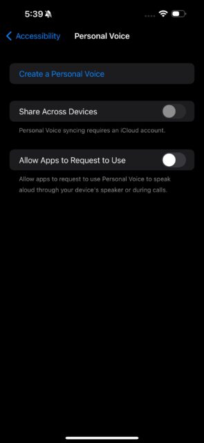 تنظیمات Personal Voice در آیفون