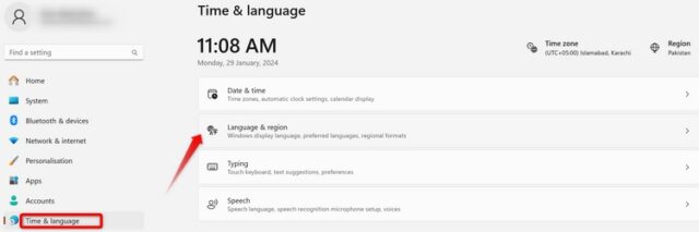 باز کردن تنظیمات زبان و منطقه در برنامه تنظیمات ویندوز.
