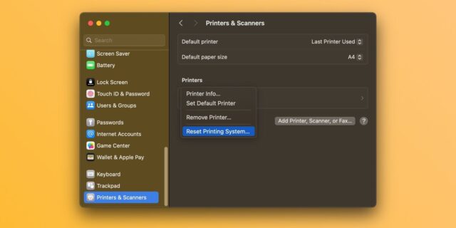 بازنشانی سیستم چاپگر در تنظیمات سیستم macOS