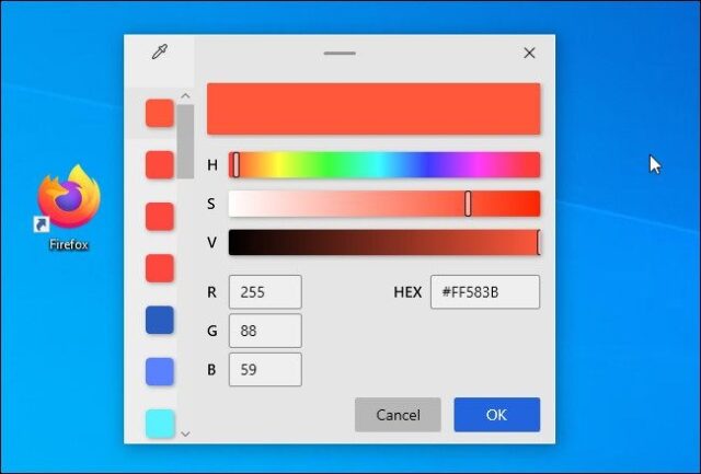 پنجره تنظیم رنگ Color Picker.