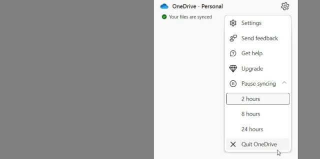 با کلیک بر روی گزینه Quit OneDrive